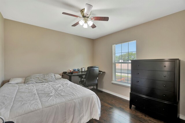 34606 Lake Side Dr, Brookshire, TX 77423 - bedroom featuring baseboards, wood finished floors, and ceiling fan