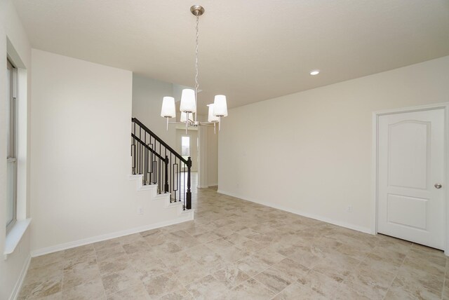 4822 Westfield Ranch Ct, Katy, TX 77449 - unfurnished room featuring a chandelier, stairs, recessed lighting, and baseboards