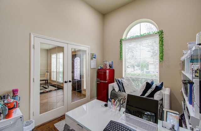 3539 Vasser Ridge Dr, Spring, TX 77388 - office area featuring french doors and wood finished floors