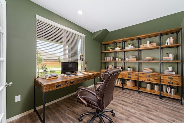 12206 English Mist Dr, Houston, TX 77044 - office area featuring wood finished floors, recessed lighting, and baseboards