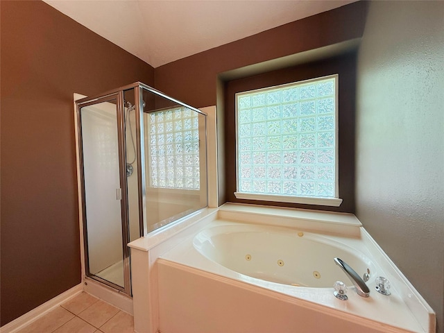 16322 E Amber Willow Trl, Cypress, TX 77433 - bathroom featuring tile patterned floors, a stall shower, and a tub with jets