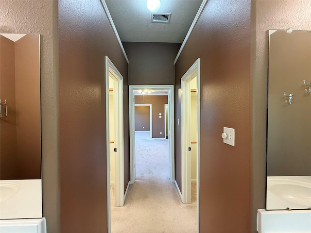 16322 E Amber Willow Trl, Cypress, TX 77433 - corridor with light carpet and a sink