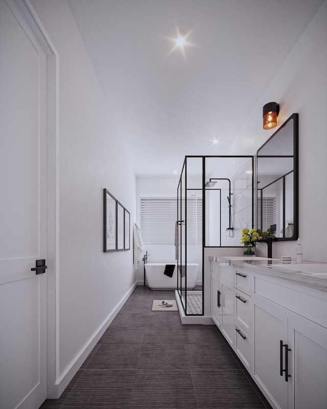 5507 Hershe St, Houston, TX 77020 - bathroom with double vanity, a freestanding tub, and a shower stall