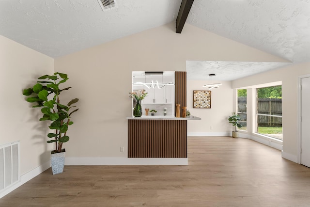 8619 Pearl Point St, Houston, TX 77044 - kitchen with wood finished floors, baseboards, and a peninsula