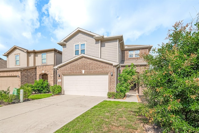 6831 Beck Canyon Dr, Houston, TX 77084 - view of front facade featuring brick siding, a garage, driveway, and a front yard