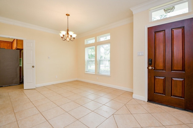 1307 Remington Crest Dr, Houston, TX 77094 - entrance foyer featuring ornamental molding, a chandelier, baseboards, and light tile patterned floors