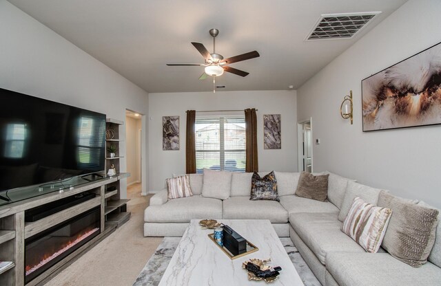 3121 Freeboard Dr, Texas City, TX 77510 - living room featuring light colored carpet and ceiling fan