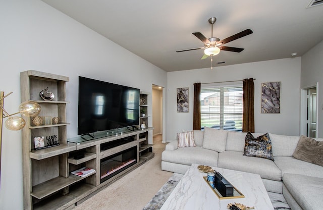 3121 Freeboard Dr, Texas City, TX 77510 - carpeted living room featuring a ceiling fan