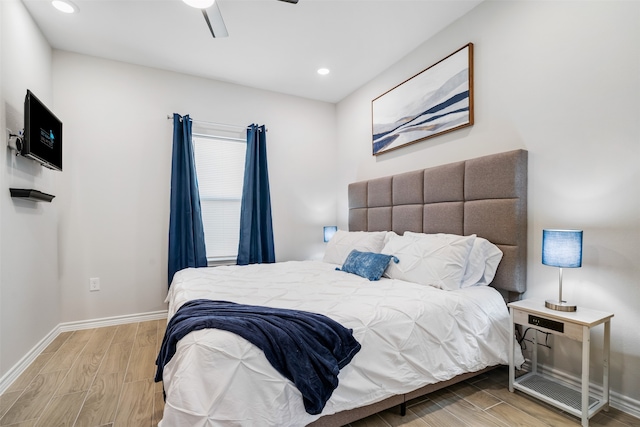 16858 W Alderson, Montgomery, TX 77316 - bedroom featuring wood tiled floors, baseboards, recessed lighting, and a ceiling fan