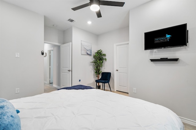 16858 W Alderson, Montgomery, TX 77316 - bedroom featuring baseboards, light wood-style floors, a ceiling fan, and recessed lighting
