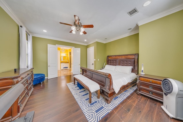 8606 Argentina St, Jersey Village, TX 77040 - bedroom featuring wood finished floors, recessed lighting, crown molding, and a ceiling fan