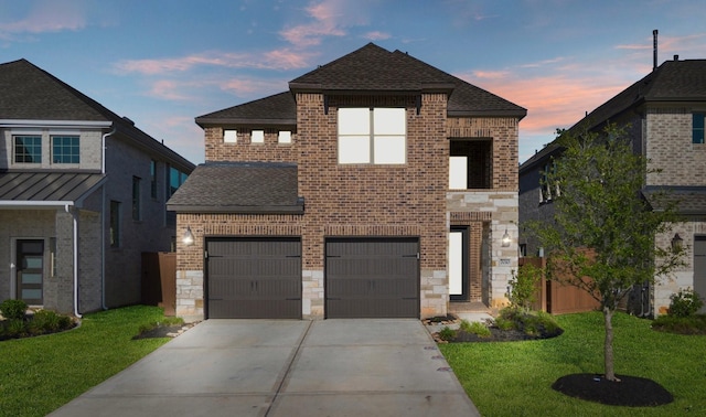 7010 Grassland Vista Ln, Katy, TX 77493 - view of front of property featuring a shingled roof, stone siding, a garage, and concrete driveway