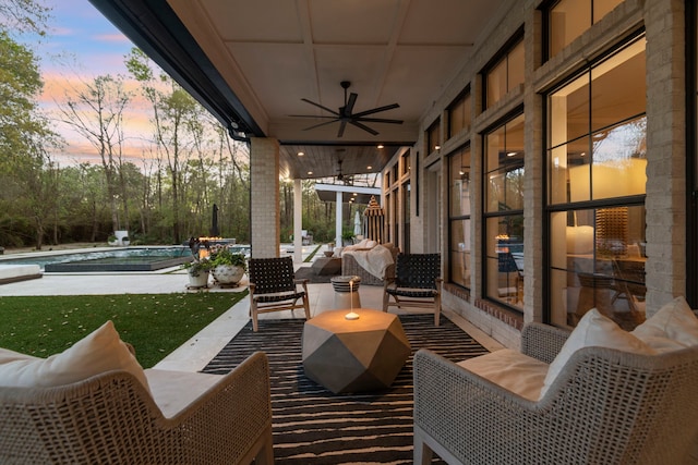 3702 Deerbend Ct, Spring, TX 77386 - view of patio / terrace with a ceiling fan, an outdoor pool, and an outdoor living space