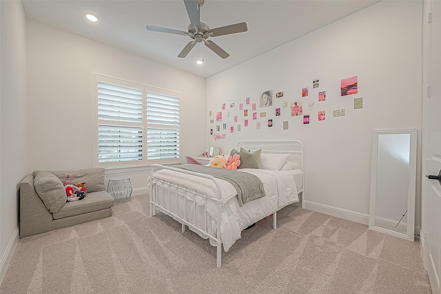 10615 Painted Crescent Ct, Cypress, TX 77433 - carpeted bedroom with baseboards, ceiling fan, and recessed lighting