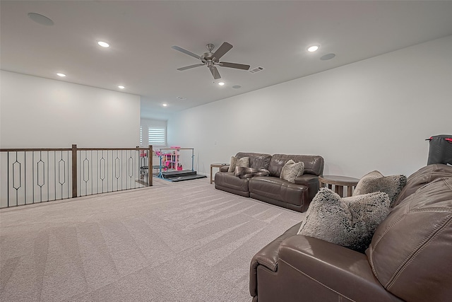 10615 Painted Crescent Ct, Cypress, TX 77433 - living area with ceiling fan, carpet flooring, and recessed lighting