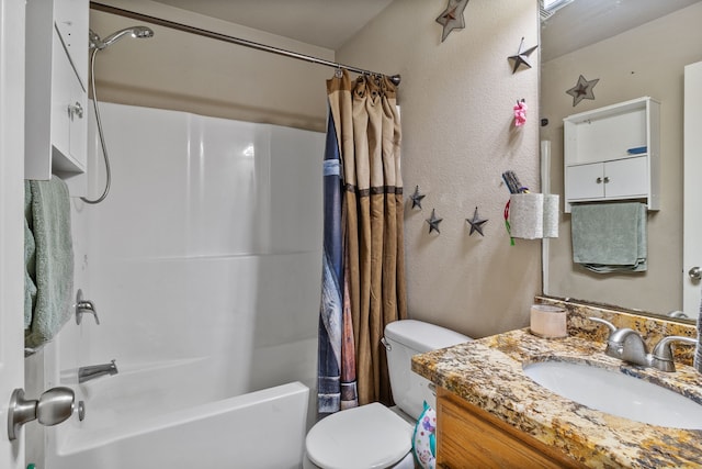 11664 Fm 92, Silsbee, TX 77656 - bathroom featuring toilet, shower / bath combination with curtain, vanity, and a textured wall