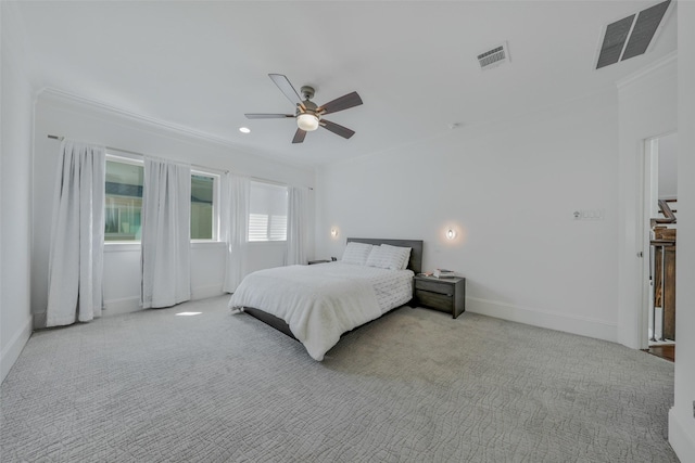 11015 Ayrshire Park Ln, Houston, TX 77043 - carpeted bedroom with crown molding, baseboards, a ceiling fan, and recessed lighting