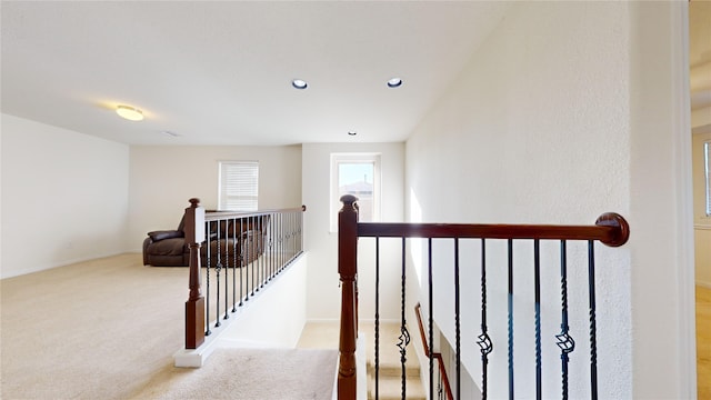 2702 Skyview Moon Dr, Houston, TX 77047 - staircase featuring carpet flooring, recessed lighting, and baseboards