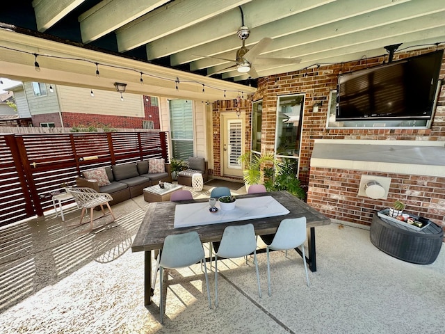 19203 Yearling Mdws, Houston, TX 77094 - view of patio / terrace with a ceiling fan, an outdoor living space, and fence