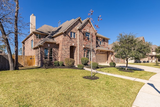 18011 Stari Most Ln, Houston, TX 77044 - traditional-style house with brick siding, concrete driveway, a chimney, and a garage