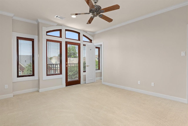 2019 Driscoll St Unit B, Houston, TX 77019 - entryway featuring light carpet, crown molding, baseboards, and a ceiling fan