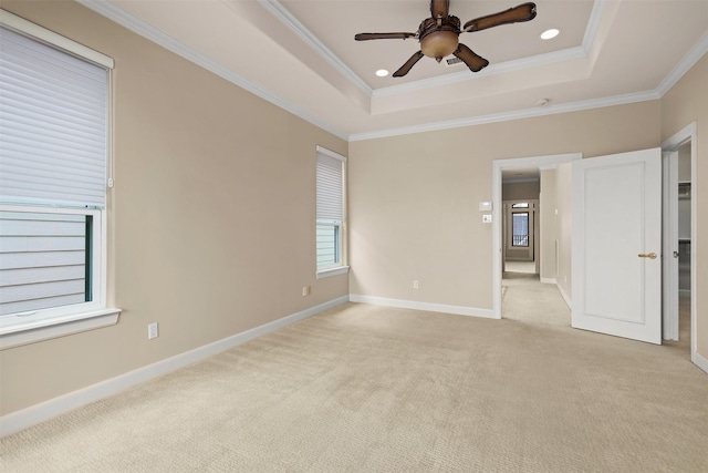 2019 Driscoll St Unit B, Houston, TX 77019 - unfurnished bedroom with a raised ceiling, crown molding, light carpet, baseboards, and recessed lighting