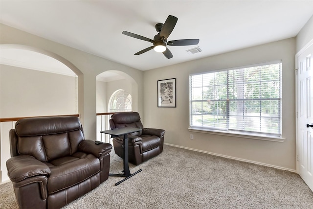17006 Valley Palms Dr, Spring, TX 77379 - sitting room featuring carpet flooring, ceiling fan, and baseboards