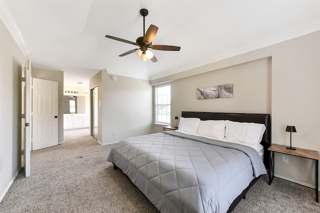 17006 Valley Palms Dr, Spring, TX 77379 - carpeted bedroom with crown molding, baseboards, and a ceiling fan