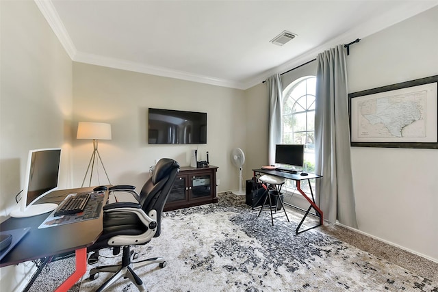 17006 Valley Palms Dr, Spring, TX 77379 - office space with crown molding, carpet flooring, and baseboards