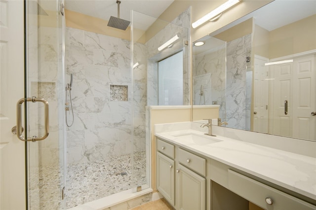 10900 Spruce Dr N, La Porte, TX 77571 - full bathroom featuring a stall shower and vanity