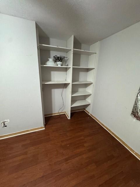 walk in closet with dark wood-type flooring