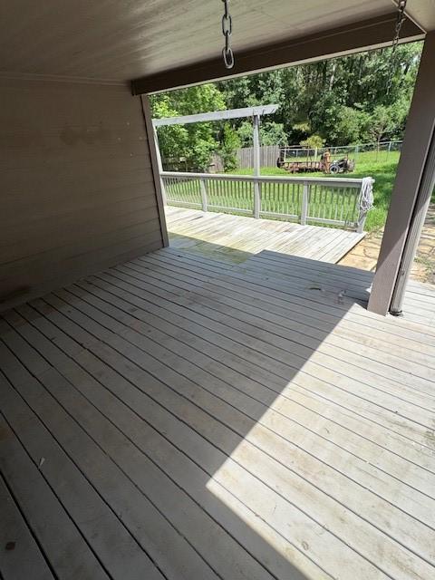wooden terrace featuring a fenced backyard
