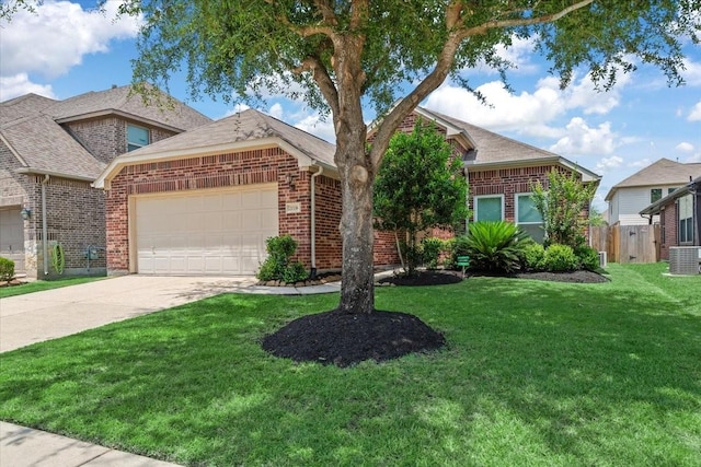 view of front of house featuring brick siding, an attached garage, driveway, and roof with shingles