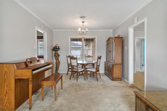 5402 Tallow Ln, Houston, TX 77021 - dining room featuring a chandelier, light colored carpet, crown molding, and baseboards