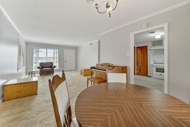 5402 Tallow Ln, Houston, TX 77021 - dining space with a chandelier, ornamental molding, carpet, and baseboards