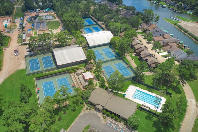 3729 Breckenridge Dr, Montgomery, TX 77356 - aerial view of property and surrounding area with a pool area and a nearby body of water