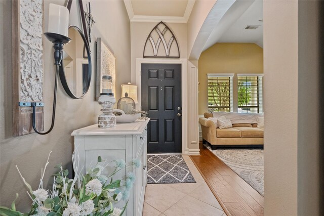 27438 Channing Springs Dr, Spring, TX 77386 - foyer featuring ornamental molding and wood finished floors