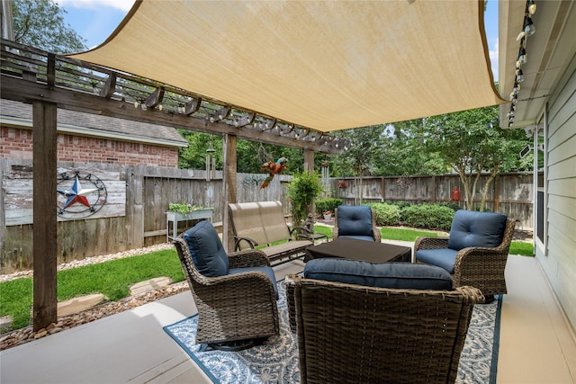 27438 Channing Springs Dr, Spring, TX 77386 - view of patio with a pergola, a fenced backyard, and an outdoor living space