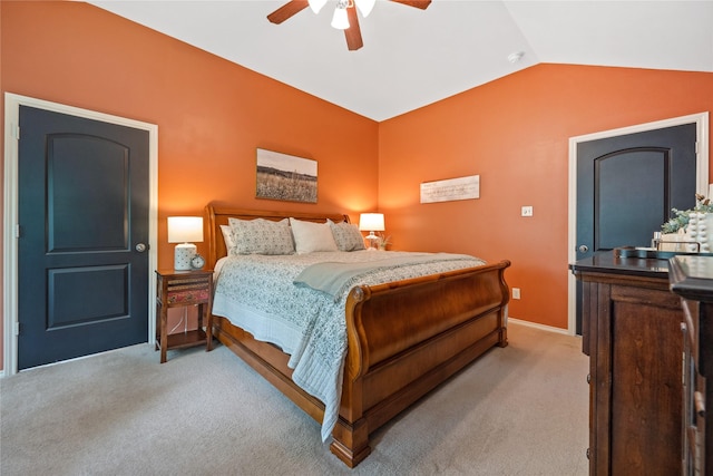 27438 Channing Springs Dr, Spring, TX 77386 - bedroom with light colored carpet, lofted ceiling, ceiling fan, and baseboards