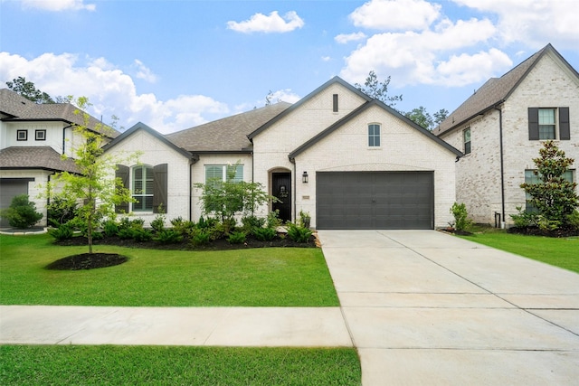 15040 Berry Brook Dr, Conroe, TX 77302 - french country home with brick siding, concrete driveway, and a front lawn