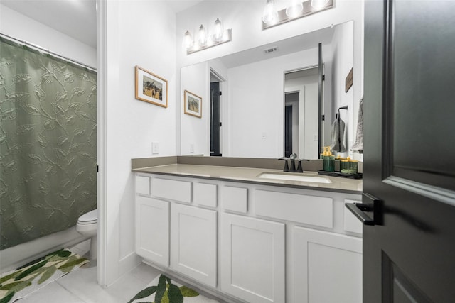 15040 Berry Brook Dr, Conroe, TX 77302 - bathroom with vanity, toilet, curtained shower, and tile patterned flooring