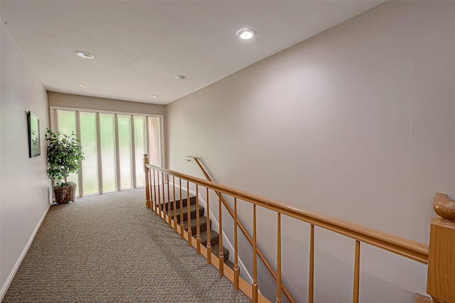 642 S Ripple Creek Dr Unit 642, Houston, TX 77057 - hall with carpet flooring, an upstairs landing, recessed lighting, and baseboards
