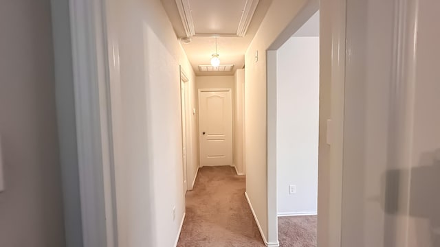 22614 Rosy Heights Trl, Tomball, TX 77377 - hall with attic access, carpet flooring, and baseboards