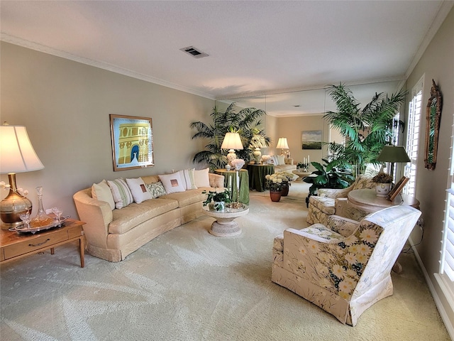 456 Lexington Ct, Conroe, TX 77302 - carpeted living area featuring ornamental molding