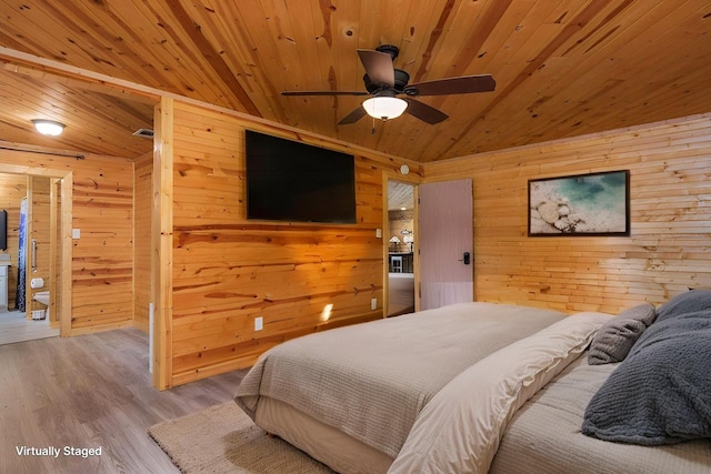 134 Magnolia Point Dr, Houston, TX 77336 - bedroom featuring wood ceiling, wood walls, wood finished floors, and vaulted ceiling