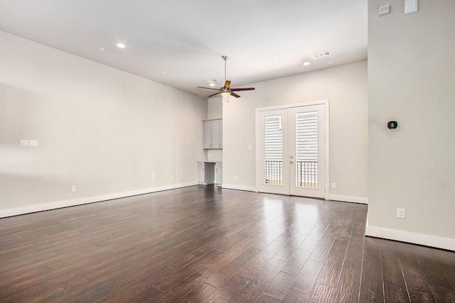 2422 Maufferd, Houston, TX 77009 - unfurnished living room featuring a ceiling fan, dark wood-style floors, and recessed lighting