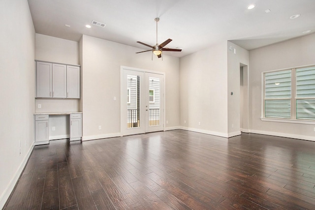 2422 Maufferd, Houston, TX 77009 - unfurnished living room featuring a ceiling fan, dark wood-type flooring, and recessed lighting