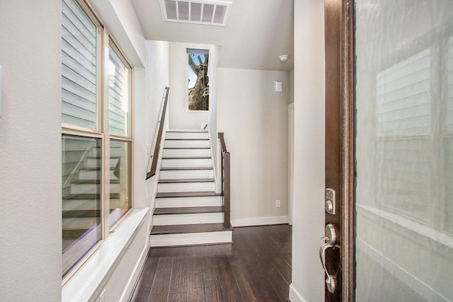 2422 Maufferd, Houston, TX 77009 - entryway with dark wood finished floors and stairs