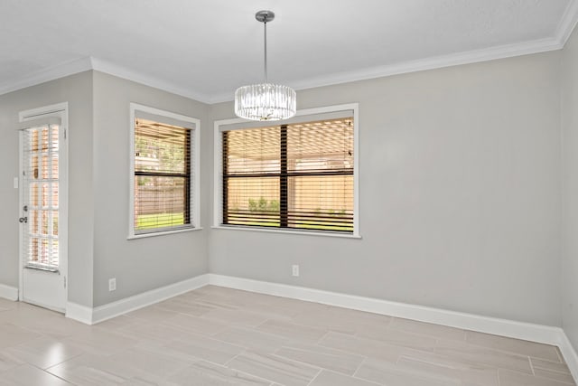 10139 Knoboak Dr, Houston, TX 77080 - unfurnished dining area featuring a chandelier, baseboards, and ornamental molding