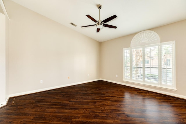 458 Mariners Dr, Kemah, TX 77565 - unfurnished room with lofted ceiling, ceiling fan, dark wood-style flooring, and baseboards